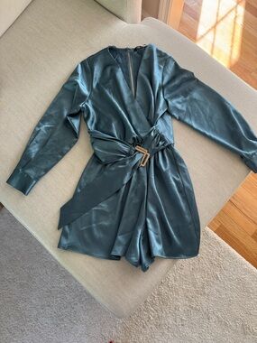 Zara Satin Teal Wrap  Romper